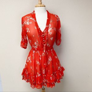 Nicholas Floral Print Dress with Tie and Ruffle 6